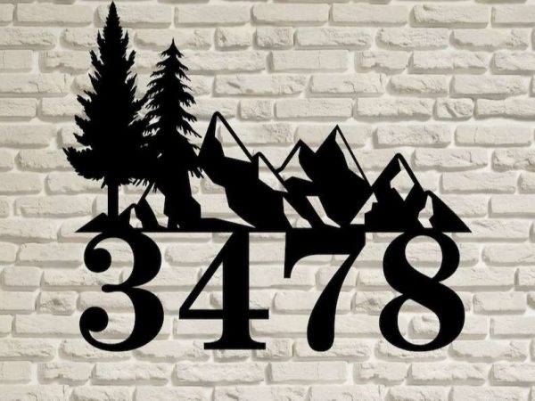 Personalized Cabin Mountains Home Address Sign Pine Tree House Number Plaque Custom Metal Sign