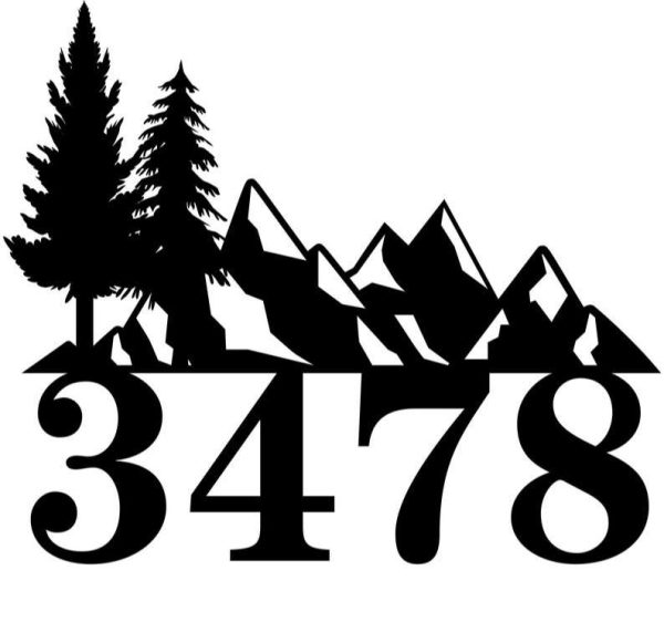 Personalized Cabin Mountains Home Address Sign Pine Tree House Number Plaque Custom Metal Sign