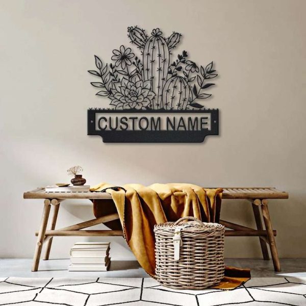 Personalized Cactus Flower Garden Decorative Custom Metal Sign