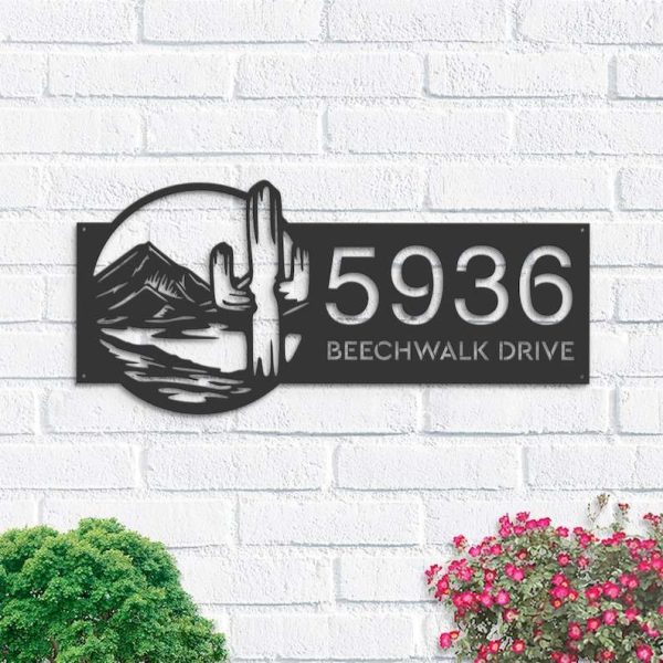 Personalized Cactus mountain Scene Wild Life Address Sign House Number Plaque Custom Metal Sign