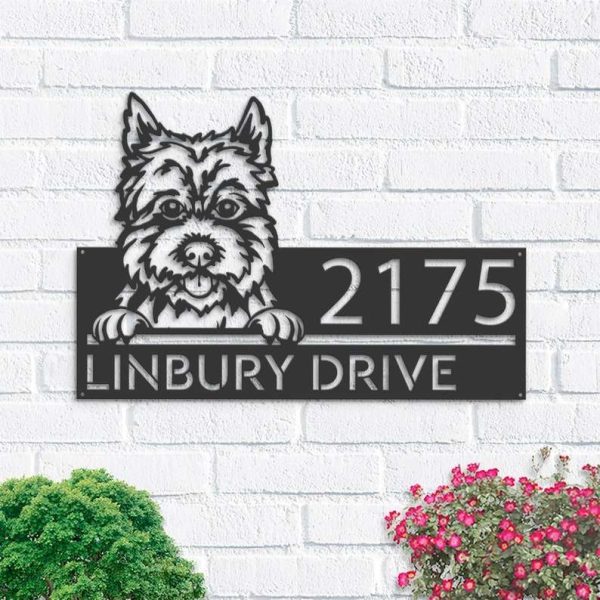 Personalized Cairn Terrier Dog Cute Puppy Address Sign House Number Plaque Custom Metal Sign