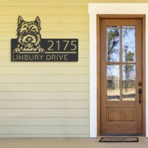 Personalized Cairn Terrier Dog Cute Puppy Address Sign House Number Plaque Custom Metal Sign 2