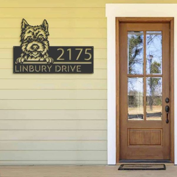 Personalized Cairn Terrier Dog Cute Puppy Address Sign House Number Plaque Custom Metal Sign