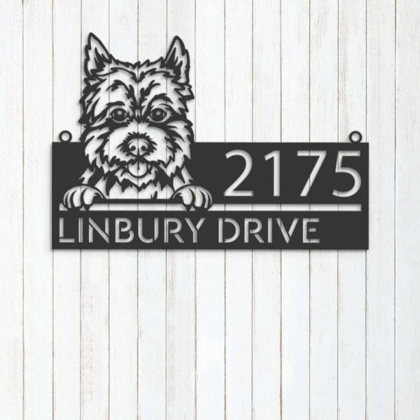 Personalized Cairn Terrier Dog Cute Puppy Address Sign House Number Plaque Custom Metal Sign