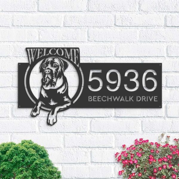 Personalized Cane Corso Dog Puppy Welcome Address Sign House Number Plaque Custom Metal Sign