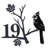 Personalized Cardinal Perched on a Maple Leaf Branch Address Sign House Number Plaque Custom Metal Sign 1