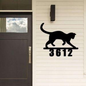 Personalized Cat Address Sign House Number Plaque Custom Metal Sign