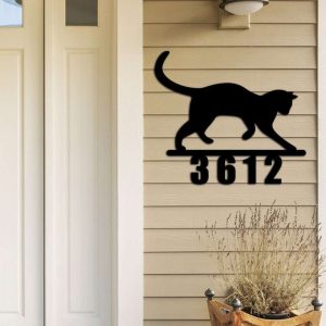 Personalized Cat Address Sign House Number Plaque Custom Metal Sign 2