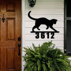 Personalized Cat Address Sign House Number Plaque Custom Metal Sign 3