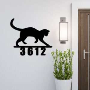 Personalized Cat Address Sign House Number Plaque Custom Metal Sign 4