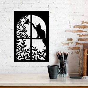 Personalized Cat And Butterfly In Window Garden Decorative Custom Metal Sign 1