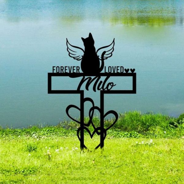 Personalized Cat Forever Loved Memorial Sign Yard Stakes Pet Grave Marker Cemetery Decor Custom Metal Sign