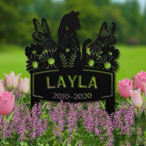 Personalized Cat Garden Flower and Butterfly Memorial Sign V1 Yard Stakes Cat Grave Marker Cemetery Decor Custom Metal Sign 4