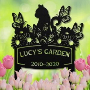 Personalized Cat Garden Flower and Butterfly Memorial Sign V2 Yard Stakes Cat Grave Marker Cemetery Decor Custom Metal Sign 1