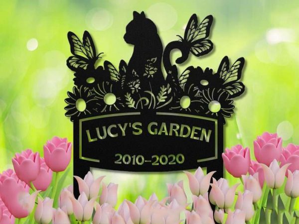 Personalized Cat Garden Flower and Butterfly Memorial Sign V2 Yard Stakes Cat Grave Marker Cemetery Decor Custom Metal Sign