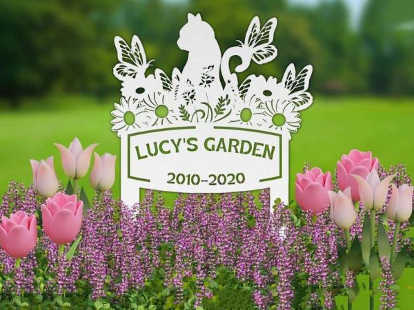 Personalized Cat Garden Flower and Butterfly Memorial Sign V2 Yard Stakes Cat Grave Marker Cemetery Decor Custom Metal Sign