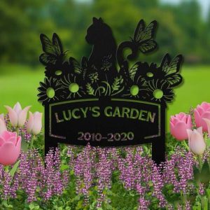 Personalized Cat Garden Flower and Butterfly Memorial Sign V2 Yard Stakes Cat Grave Marker Cemetery Decor Custom Metal Sign 3