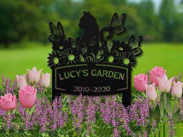 Personalized Cat Garden Flower and Butterfly Memorial Sign V2 Yard Stakes Cat Grave Marker Cemetery Decor Custom Metal Sign