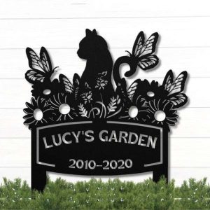 Personalized Cat Garden Flower and Butterfly Memorial Sign V2 Yard Stakes Cat Grave Marker Cemetery Decor Custom Metal Sign 4