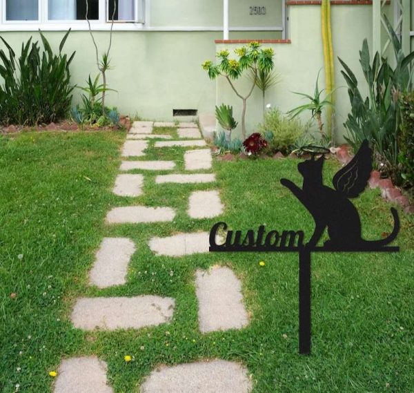 Personalized Cat Memorial Sign Yard Stakes Grave Marker Cemetery Decor Custom Metal Sign