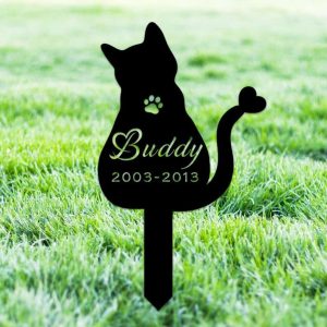 Personalized Cat Memorial Sign Yard Stakes Grave Marker Cemetery Decor Custom Metal Sign