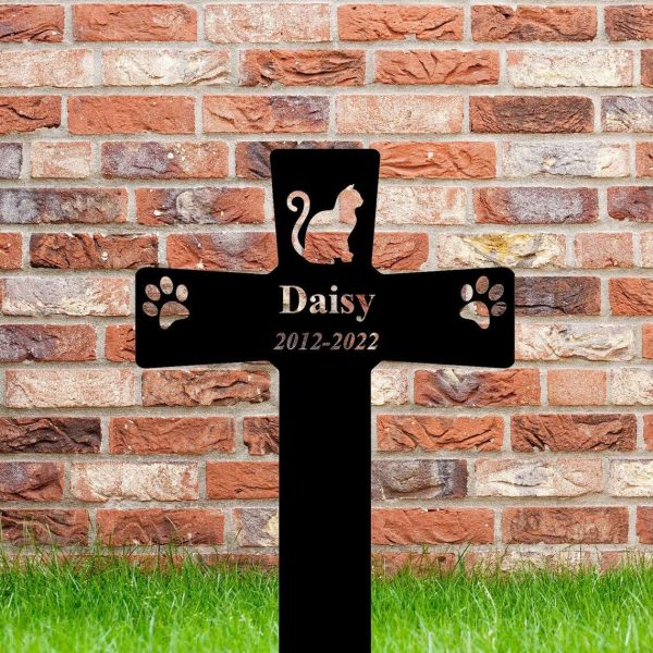 Personalized Cat Memorial Sign Yard Stakes Grave Marker Cemetery Decor Custom Metal Sign