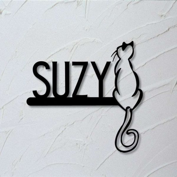 Personalized Cat Sitting on Address Sign House Number Plaque Custom Metal Sign