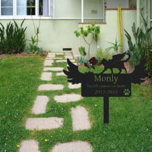Personalized Cat Wing Memorial Sign You Left a Paw in Our Heart Yard Stakes Grave Marker Cemetery Decor Custom Metal Sign