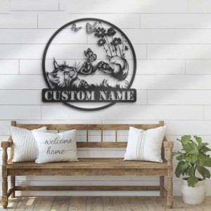 Personalized Cat With Butterfly Decorative Garden Custom Metal Sign 1