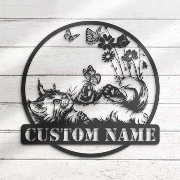 Personalized Cat With Butterfly Decorative Garden Custom Metal Sign