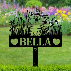 Personalized Cat With Butterfly Memorial Garden Yard Stake Decorative Custom Metal Sign