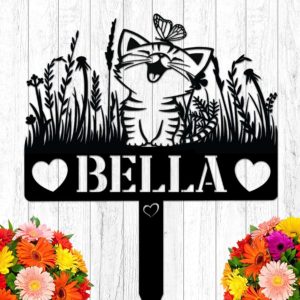 Personalized Cat With Butterfly Memorial Garden Yard Stake Decorative Custom Metal Sign 2