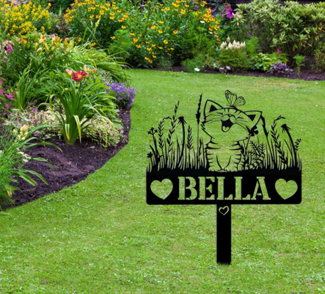 Personalized Cat With Butterfly Memorial Garden Yard Stake Decorative Custom Metal Sign 3