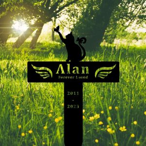 Personalized Cat with Butterflies Memorial Sign Yard Stakes Grave Marker Cemetery Decor Custom Metal Sign 3