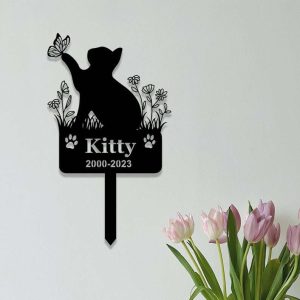 Personalized Cat with Butterfly Memorial Yard Stakes Grave Marker Cemetery Decor Custom Metal Sign 1