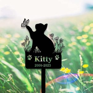 Personalized Cat with Butterfly Memorial Yard Stakes Grave Marker Cemetery Decor Custom Metal Sign 4