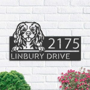 Personalized Cavalier King Charles Spaniel Dog Address Sign House Number Plaque Custom Metal Sign 1