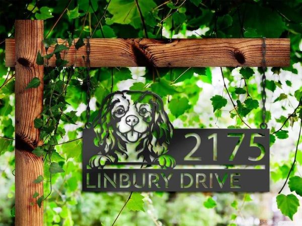 Personalized Cavalier King Charles Spaniel Dog Address Sign House Number Plaque Custom Metal Sign