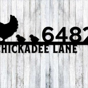 Personalized Chicken Farm Address Sign Chicken Family with chicks House Number Plaque Custom Metal Sign