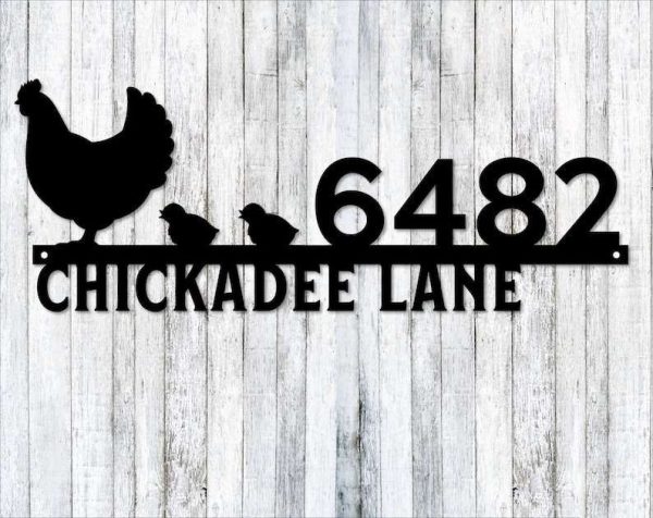 Personalized Chicken Farm Address Sign Chicken Family with chicks House Number Plaque Custom Metal Sign