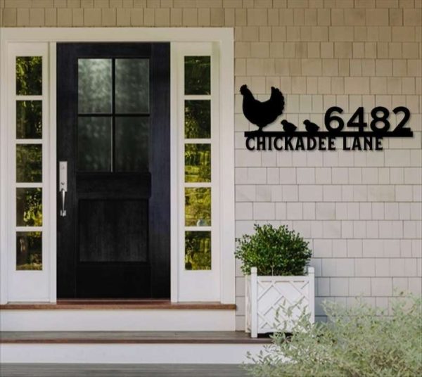 Personalized Chicken Farm Address Sign Chicken Family with chicks House Number Plaque Custom Metal Sign