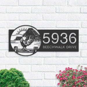 Personalized Chicken Rooster Farm Animal Ranch Address Sign House Number Plaque Custom Metal Sign 1