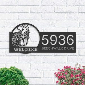 Personalized Chicken Rooster Farmhouse Animal Ranch Address Sign House Number Plaque Custom Metal Sign