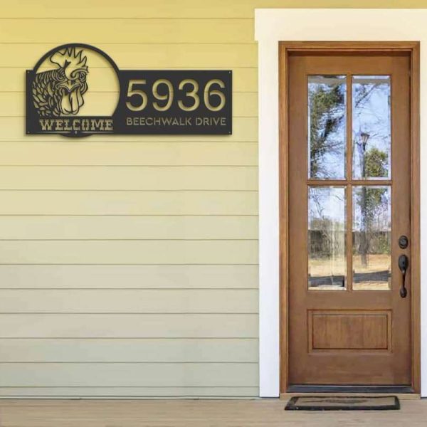 Personalized Chicken Rooster Farmhouse Animal Ranch Address Sign House Number Plaque Custom Metal Sign