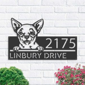 Personalized Chihuahua Dog Cute Puppy Address Sign House Number Plaque Custom Metal Sign