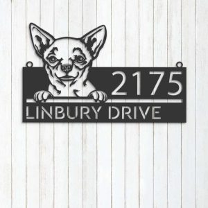 Personalized Chihuahua Dog Cute Puppy Address Sign House Number Plaque Custom Metal Sign 3