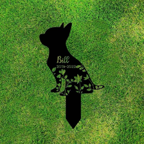 Personalized Chihuahua Dog Memorial Sign Yard Stakes Floral Chihuahua Dog Grave Marker Cemetery Decor Custom Metal Sign