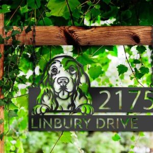 Personalized Cocker Spaniel Dog Puppy Address Sign House Number Plaque Custom Metal Sign