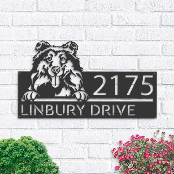 Personalized Collie Dog Cute Puppy Address Sign House Number Plaque Custom Metal Sign