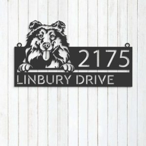 Personalized Collie Dog Cute Puppy Address Sign House Number Plaque Custom Metal Sign 3